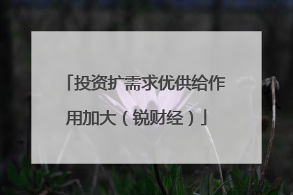 投资扩需求优供给作用加大（锐财经）